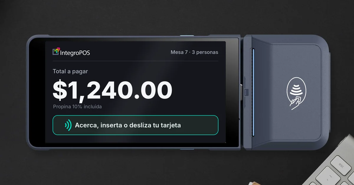 Terminal Wiseasy P5 mostrando un cobro de IntegroPOS